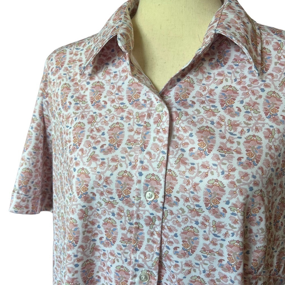 Vintage 70s Sears “The Shirt” XL Paisley Button Down Funky Disco Pink Floral - Picture 3 of 8